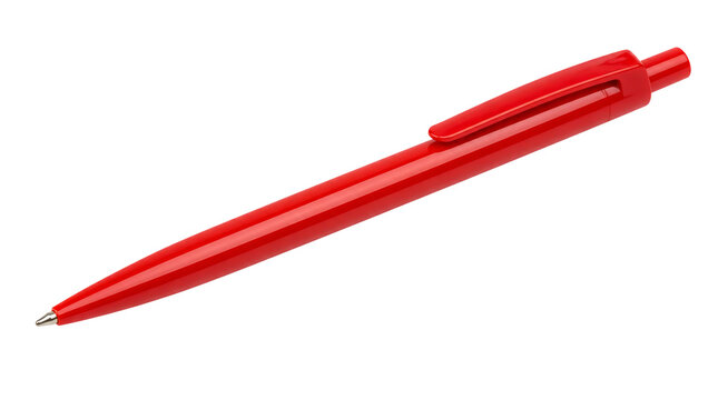 Red ballpoint pen isolated on transparent background.