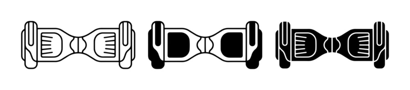 Hoverboard Icons Set, Self-Balancing Scooter Vector Graphics, Personal Transport Silhouettes