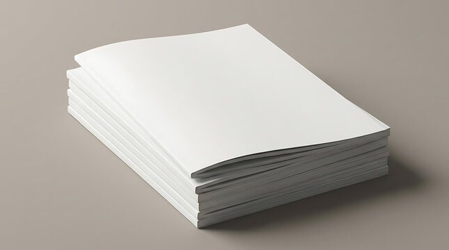 Stack of blank white magazines or brochures on a neutral grey background for professional branding design mockups and print advertising presentations. magazine mockup psd