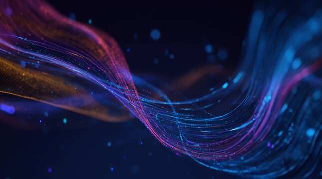 Videoclip von Abstrakten Leuchtenden Datenwellen und Digitalen Partikeln im Fluss f&uuml;r Technologie und KI Hintergr&uuml;nde