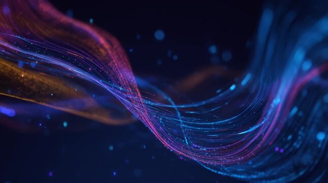 Videoclip von Abstrakten Leuchtenden Datenwellen und Digitalen Partikeln im Fluss f&uuml;r Technologie und KI Hintergr&uuml;nde