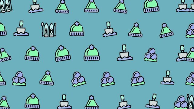Animated Winter Hat, Candle and Snowball Pattern on Blue
