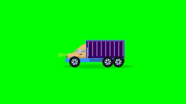 Flat design delivery truck driving animation