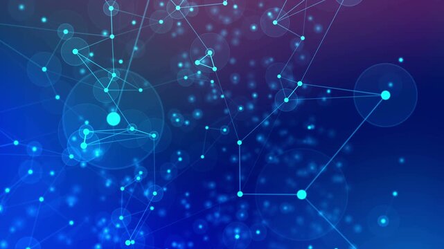 Abstract futuristic network of glowing interconnected nodes and geometric shapes on transparent background