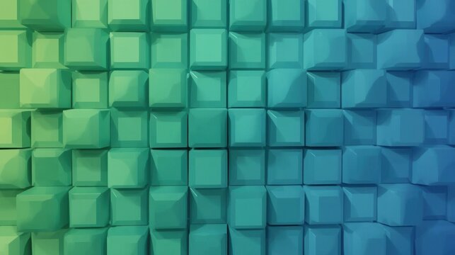 Cubes in a repeating grid pattern display a vibrant green to blue gradient across the three-dimensional surface.
