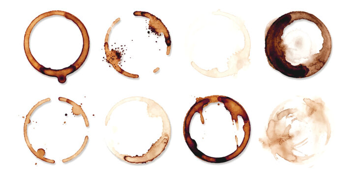 Set of brown coffee cup stain rings and circles from a mug bottom