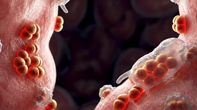 Close-Up Neurology and Human Pathology showcasing Neisseria meningitidis Bacteria causing Inflammation in Brain Meninges
