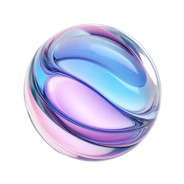 Abstract glass sphere creating a vibrant blue and purple flowing wave pattern on a transparent background