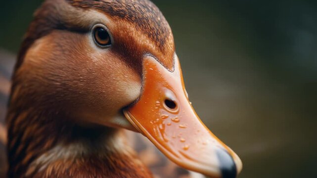 Macro Close-up of a Ducks Orange Beak Capturing Unique Texture and Wet Surface in Nature