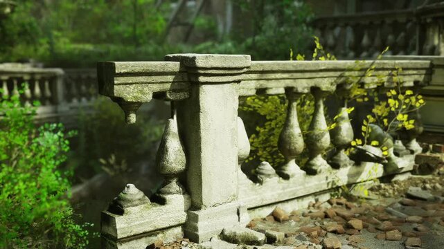 Detail austrian balustrade under conservation survey, weathered stone examined for restoration planning scene suggests archival research, measured assessment