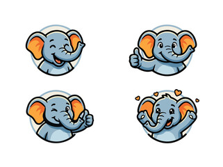 Fototapeta premium Cute Elephant Emoji Sticker Set with Positive Expressions