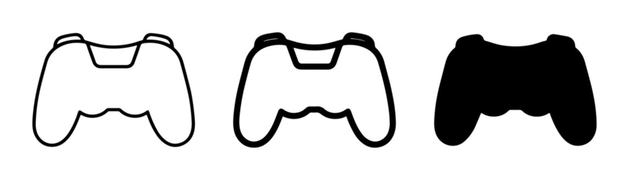 Video Game Controller Icons: Outline, Filled Outline, and Solid Black Vector Set for Gaming and Entertainment