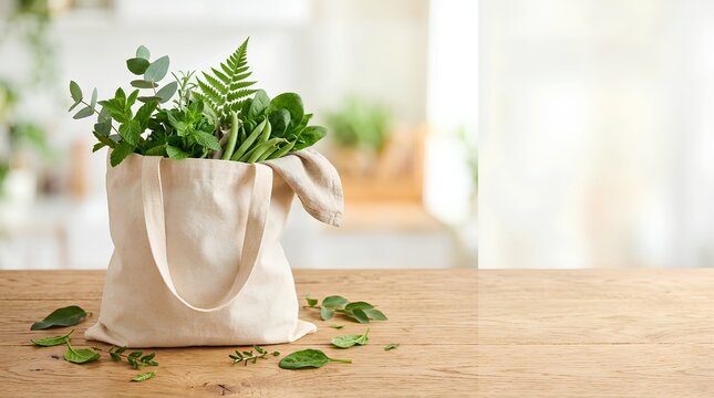 エコバッグと新鮮な野菜・ハーブでサステナブルな暮らし