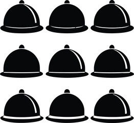 Fototapeta premium Set of black food cloche silhouettes, dome shaped serving covers for restaurant dishes, isolated on a white background
