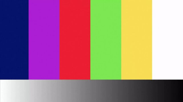 digital broadcast test pattern featuring precise color bars and a detailed grayscale gradient. 4K video