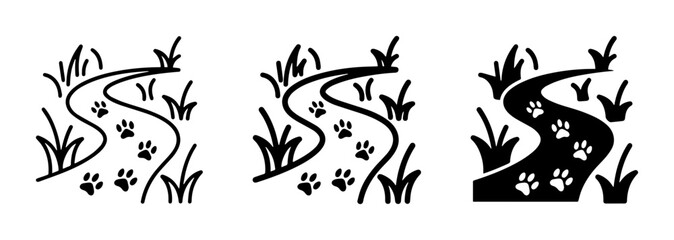 Obraz premium Paw Print Path Vector Icons, Animal Trail Graphics, Nature Walk Illustrations