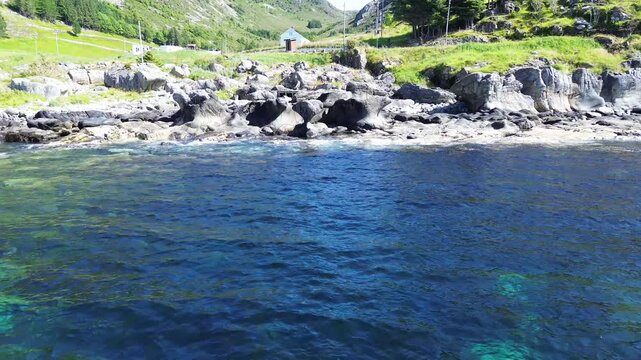 Low Drone Flight Along the Coast at Kannesteinen in Vestland, Norway