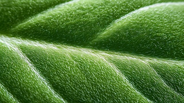Green leaf surface displaying a dense layer of fine white hairs, highlighting the delicate trichome structure and intricate natural texture of the plant