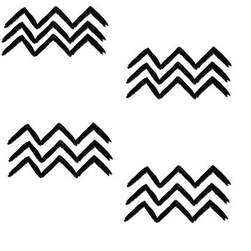 Hand Drawn Aquarius Water Wave Doodle Set, Thick Black Zigzag Parallel Lines Symbol in 2x2 Grid on White Background, Brush Stroke Collection

