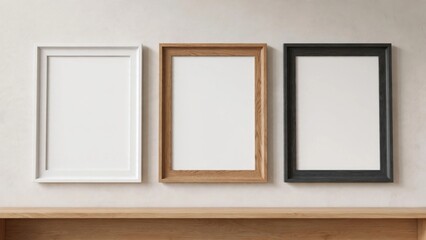 Three empty picture frames hanging on a wall. © tan