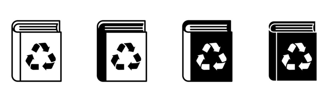 Recycling Symbol Book Icon Set in Black.