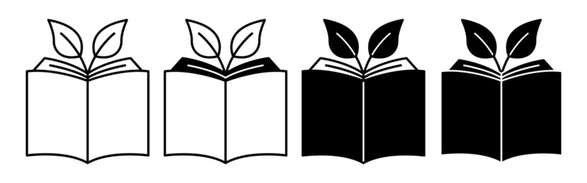 Open Eco Book Icon with Leaves Symbol for Sustainable Reading and Education.