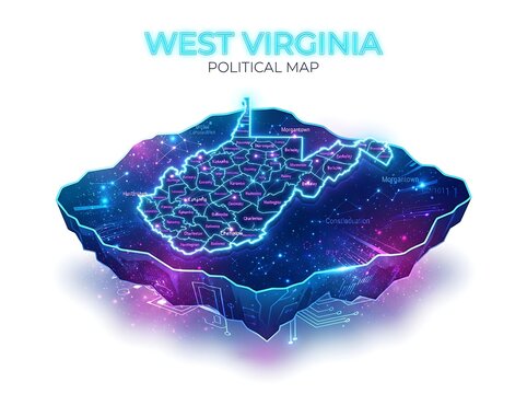 Detailed Political Map of West Virginia with 3D Effects.