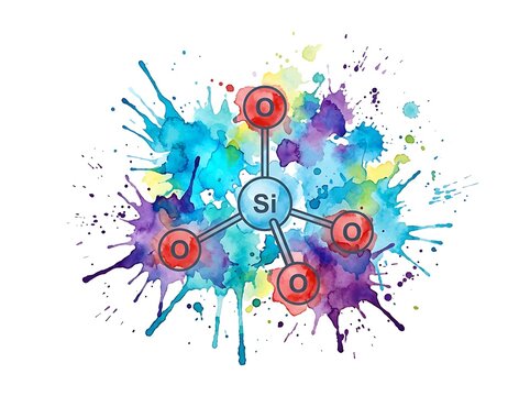 Colorful Abstract Representation of Silicon Molecule Structure.