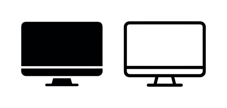 Computer monitor icon, desktop screen and digital display vector