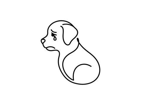 Sad cartoon dog illustration with tears and sorrowful expression.