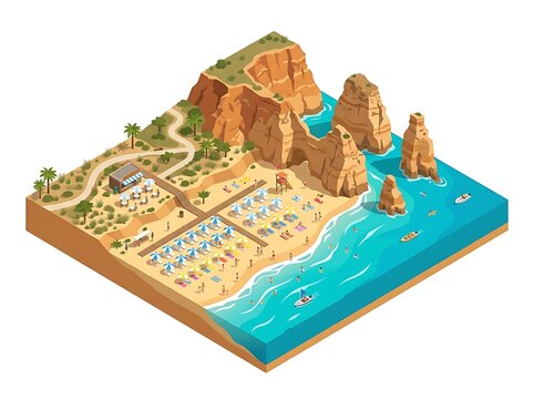 Aerial View of a Beautiful Beach Resort with Cliffs.