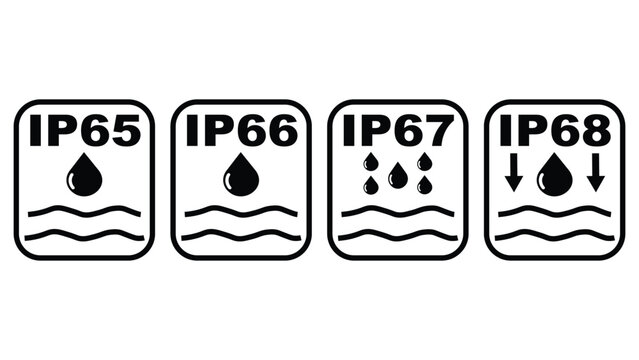 Ip65, ip66, ip67 and ip68 waterproof rating icons