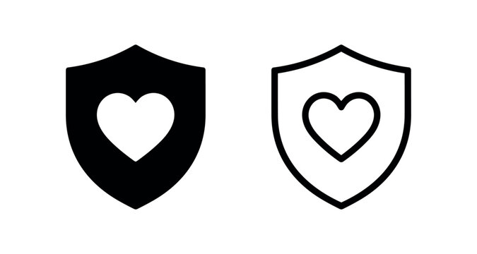 Health Insurance Shield and Heart Icon Set