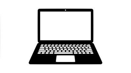 Fototapeta premium Minimalist black laptop silhouette on white background. Sleek modern computer vector icon for tech and business design.