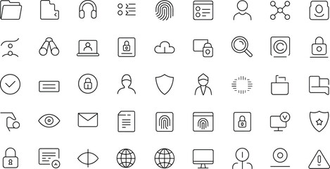 Fototapeta premium Cyber security and data privacy thin line icons set for web design interface user profile biometric protection