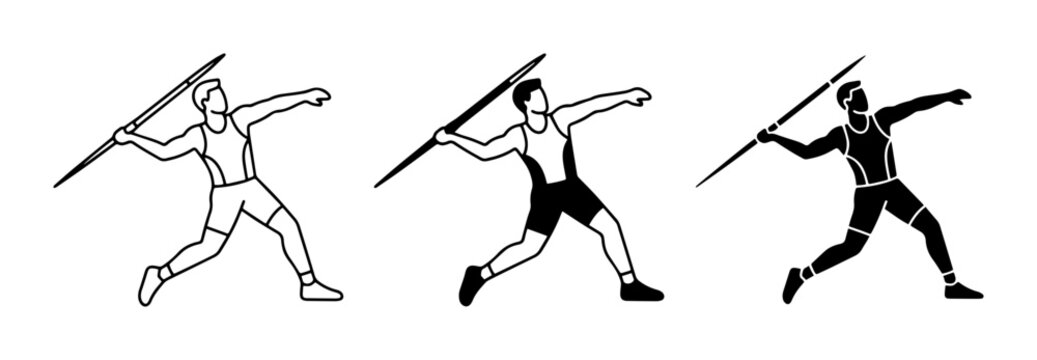 Javelin thrower linear icon set, UI and web interface design