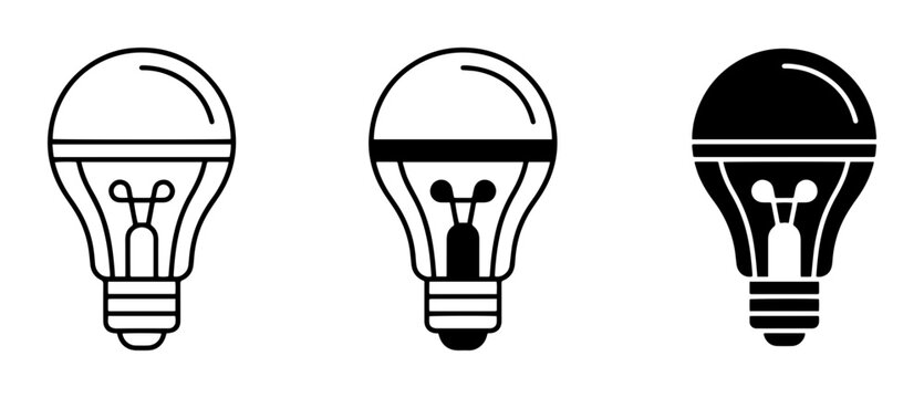 3 LED light bulb linear icon set, UI and web interface design