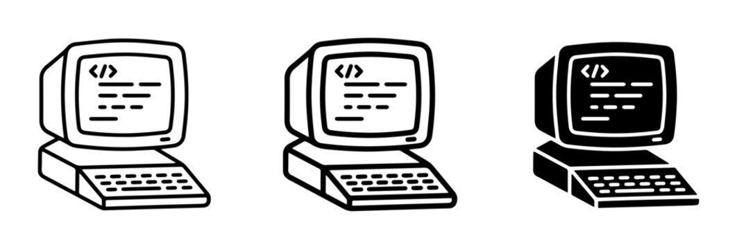 Computer linear icon set coding, UI and web interface design