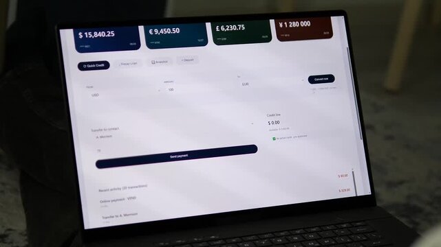 Multi-currency online banking dashboard with a currency converter, followed by a promotional bonus credit popup. Perfect for neobank ads, digital rewards programs, and wealth management UI.