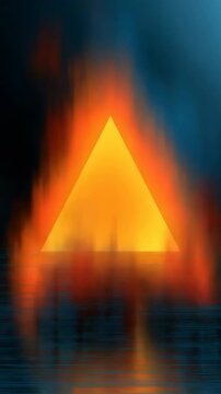 Upright triangle glowing and reflected on digital surface