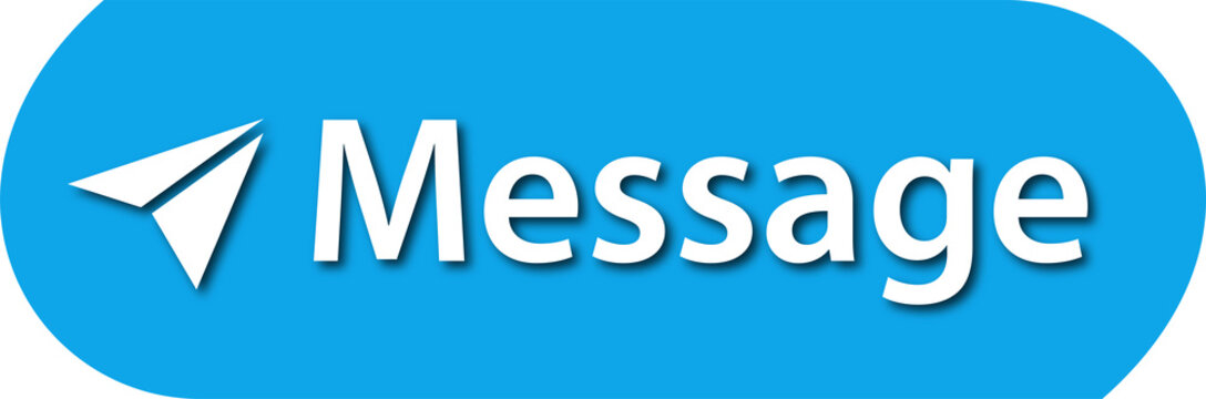Message button with paper plane icon. Isolated blue chat interface element for web design Transparent Background PNG
