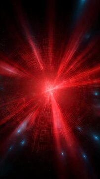Red energy core radiating through digital grid space