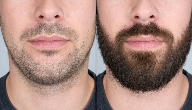 Comparison of male facial hair growth showing stubble and a full thick beard
