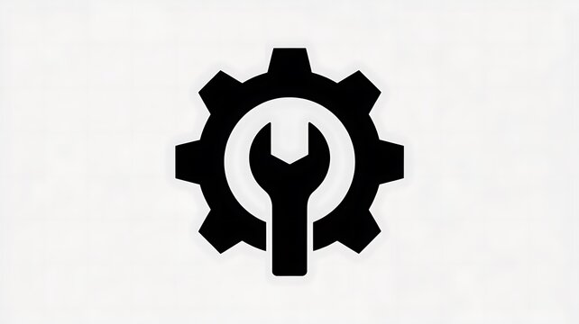 Black gear icon with a wrench inside for technical support