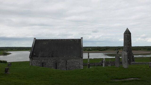 Ruined monastic settlement Clonmacnoise, County Offaly, Ireland