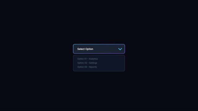 Interactive dropdown menu ui component with select option and analytics settings animation 4k interface