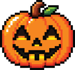 Fototapeta premium Retro pixel art Halloween jack o lantern pumpkin icon isolated on white background