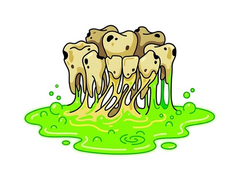 Cartoon Teeth Melting in Green Slime Illustration.