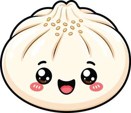 Cute smiling steamed dumpling cartoon mascot vector illustration isolated on white background for Asian cuisine, restaurant and food designs