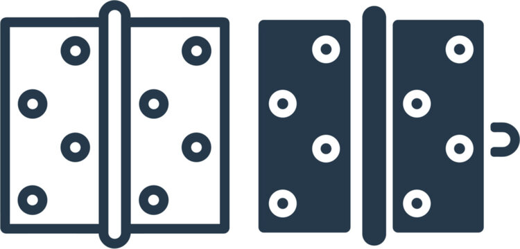 Door hinge icon set, outline and solid metal hardware vector symbols for construction design collection
